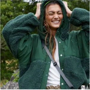 Free People Adventure Awaits Fleece Jacket Medium Pine Green NWOT